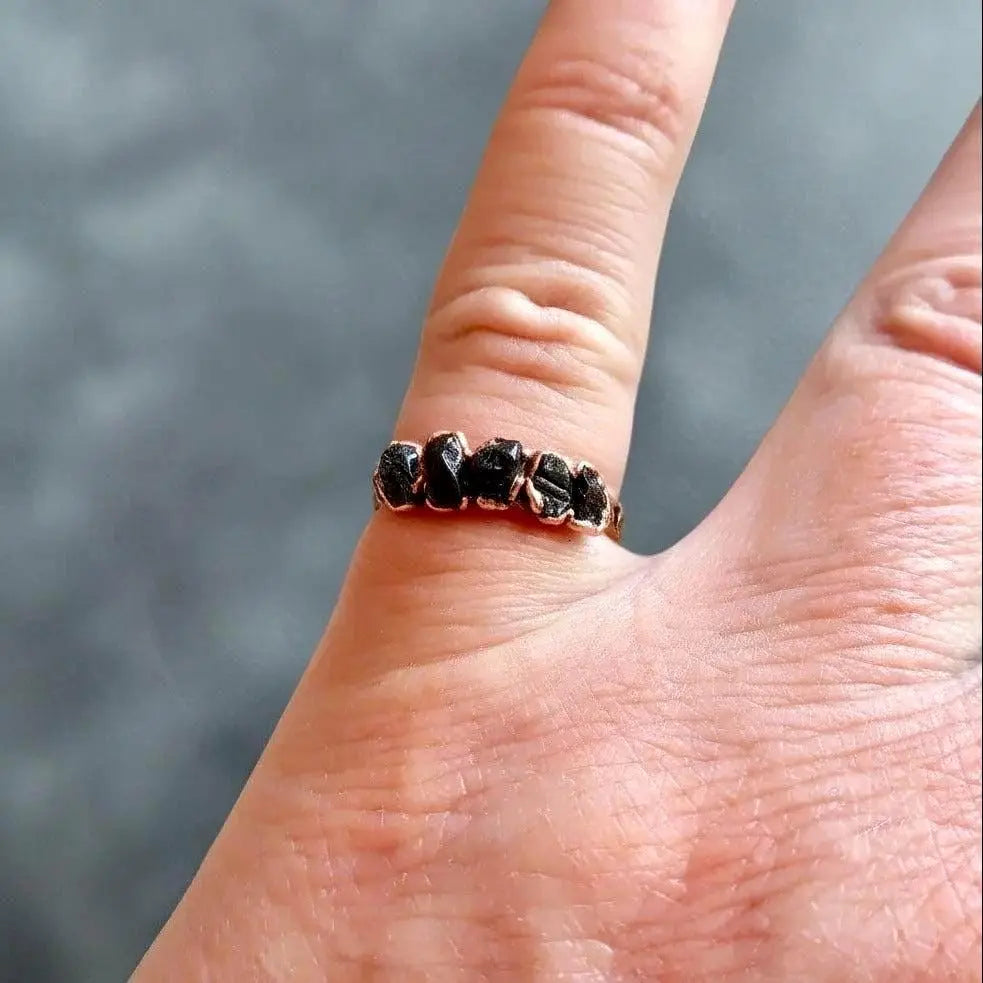 Black Tourmaline Ring: Electroformed Copper, Boho Healing Crystal Jewelry - BlackbirdSageStudio