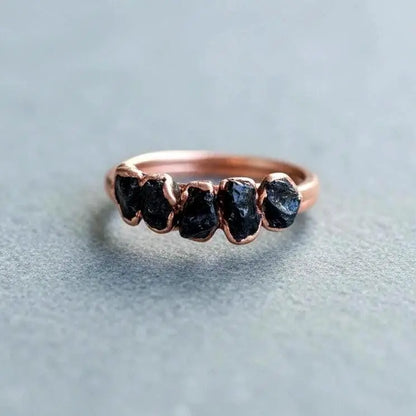 Black Tourmaline Ring: Electroformed Copper, Boho Healing Crystal Jewelry - BlackbirdSageStudio