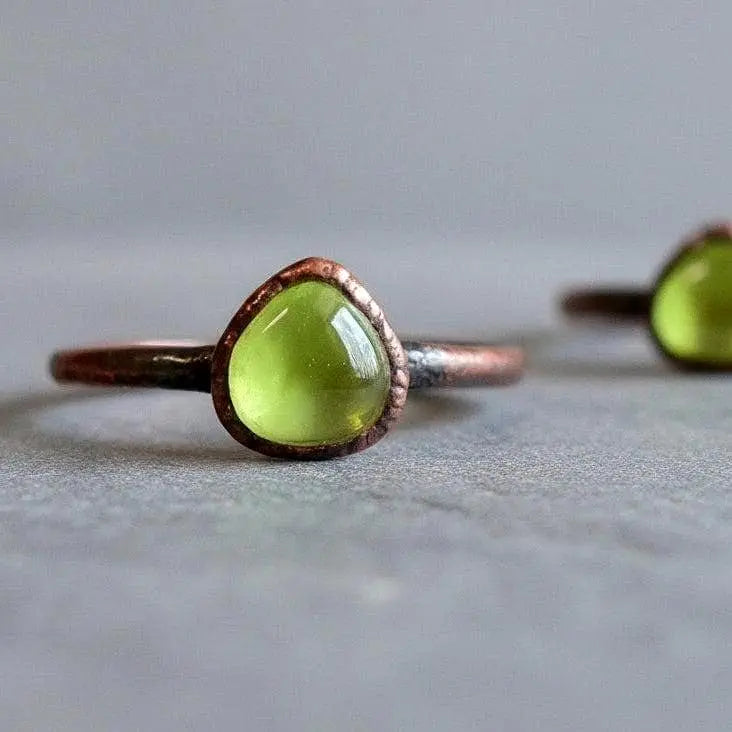 Electroformed Copper Peridot Ring: August Birthstone Jewelry, Crystal Jewelry Gift, Holiday Present For Her - BlackbirdSageStudio