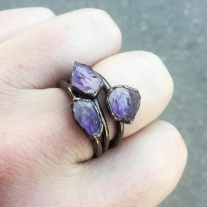 Raw Amethyst Ring: Electroformed Copper, Bohemian Ring - BlackbirdSageStudio