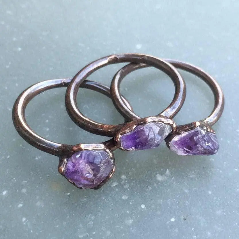 Raw Amethyst Ring: Electroformed Copper, Bohemian Ring - BlackbirdSageStudio