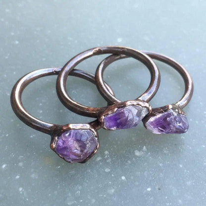 Raw Amethyst Ring: Electroformed Copper, Bohemian Ring - BlackbirdSageStudio