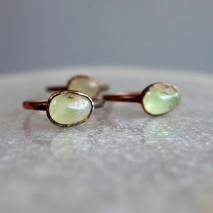 Tumbled Prehnite Copper Ring: Electroformed Bohemian Jewelry, Crystal Jewelry Gift, Holiday Present For Her - BlackbirdSageStudio