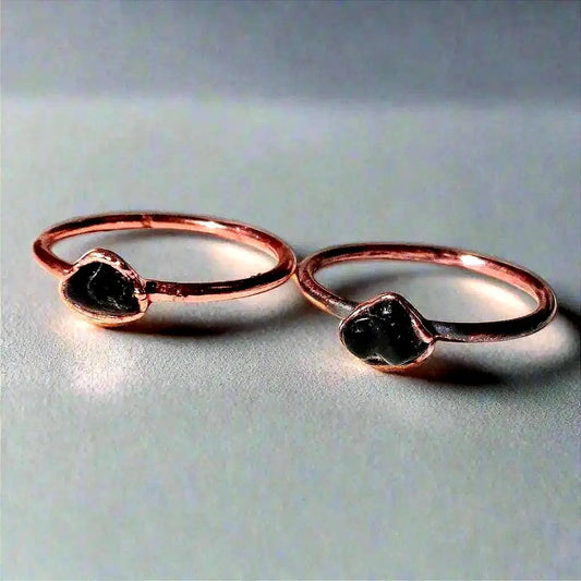 Electroformed Copper Black Tourmaline Ring: Handmade Boho Stacking Jewelry - BlackbirdSageStudio