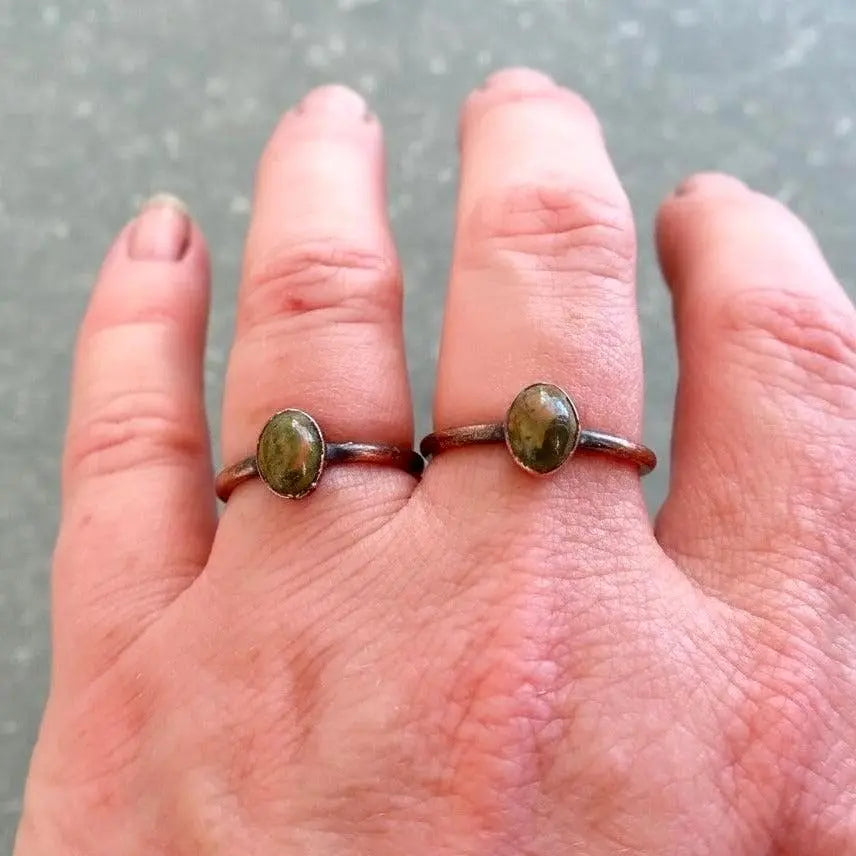Unakite Copper Ring: Electroformed Bohemian Jewelry, Crystal Jewelry Gift, Holiday Present For Her - BlackbirdSageStudio