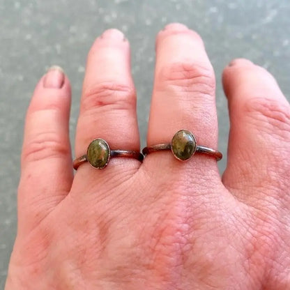 Unakite Copper Ring: Electroformed Bohemian Jewelry, Crystal Jewelry Gift, Holiday Present For Her - BlackbirdSageStudio