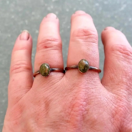 Unakite Copper Ring: Electroformed Bohemian Jewelry, Crystal Jewelry Gift, Holiday Present For Her - BlackbirdSageStudio