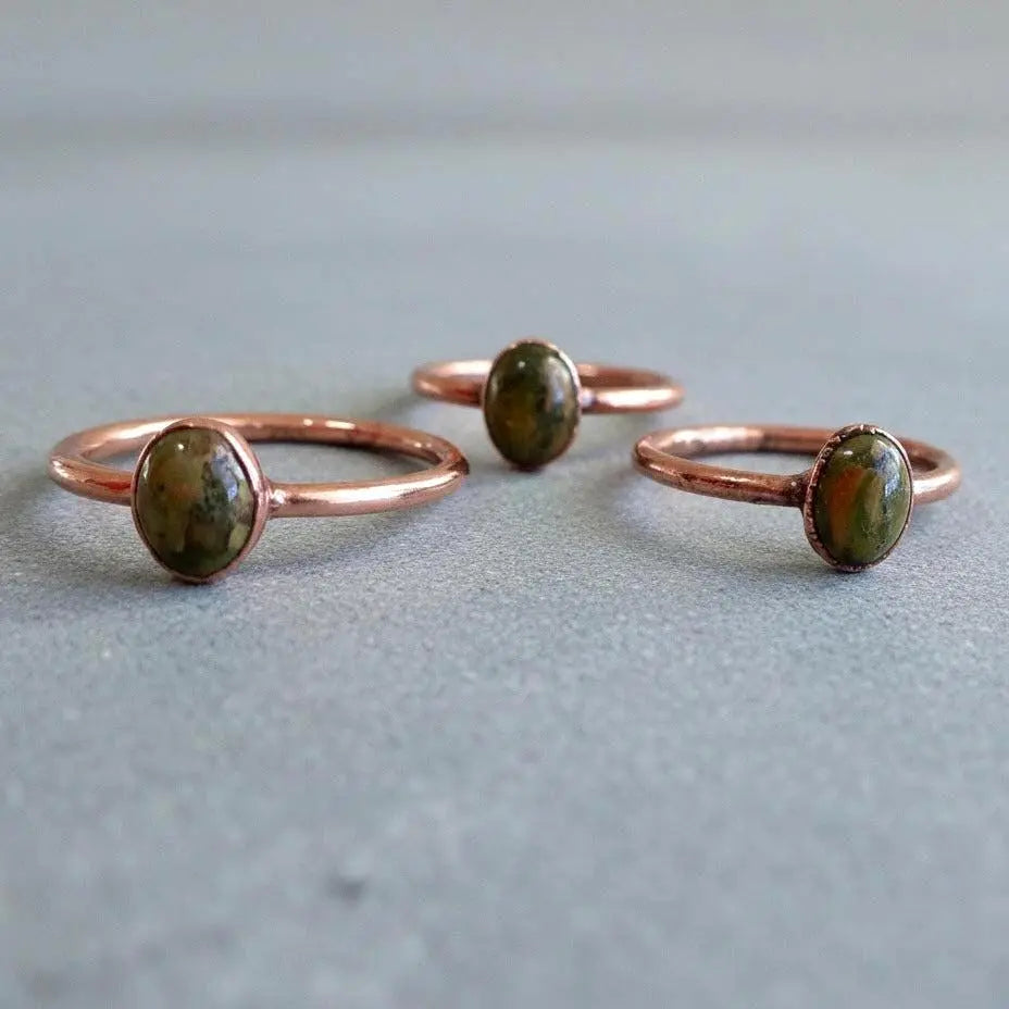 Unakite Copper Ring: Electroformed Bohemian Jewelry, Crystal Jewelry Gift, Holiday Present For Her - BlackbirdSageStudio