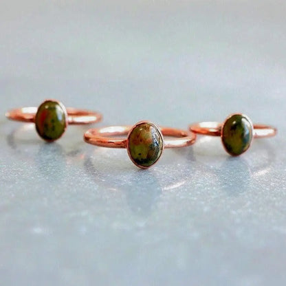 Unakite Copper Ring: Electroformed Bohemian Jewelry, Crystal Jewelry Gift, Holiday Present For Her - BlackbirdSageStudio