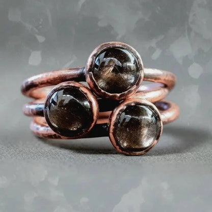 Handmade Black Moonstone Ring: Electroformed Copper, Boho Witch Jewelry Gift - BlackbirdSageStudio