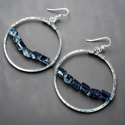 Handmade Sterling Silver Black Tourmaline Hoop Earrings: Boho Chic - BlackbirdSageStudio