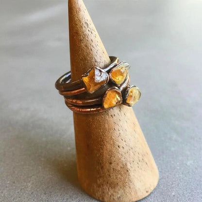 Raw Amber Ring – Electroformed Copper, Stackable Boho Jewelry - BlackbirdSageStudio
