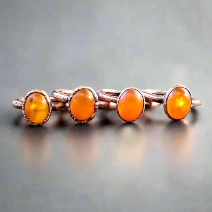 Electroformed Copper Ring: Oval Amber Stone, Handmade (US Size 6, 6.5) - BlackbirdSageStudio