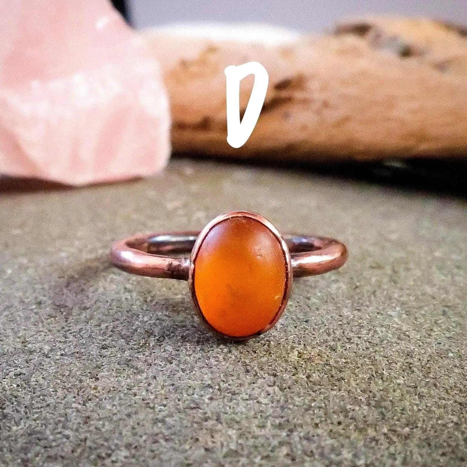 Electroformed Copper Ring: Oval Amber Stone, Handmade (US Size 6, 6.5) - BlackbirdSageStudio