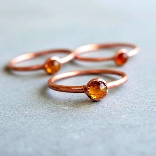 Dainty Amber Ring in Copper, Crystal Jewelry, Copper Band, Bohemian, Electroformed, Boho, Rustic - BlackbirdSageStudio