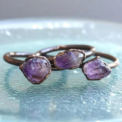 Raw Amethyst Ring: Electroformed Copper, Bohemian Ring - BlackbirdSageStudio