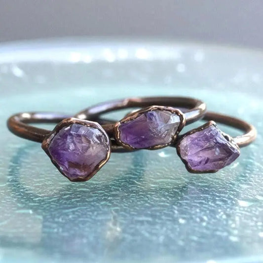 Raw Amethyst Ring: Electroformed Copper, Bohemian Ring - BlackbirdSageStudio