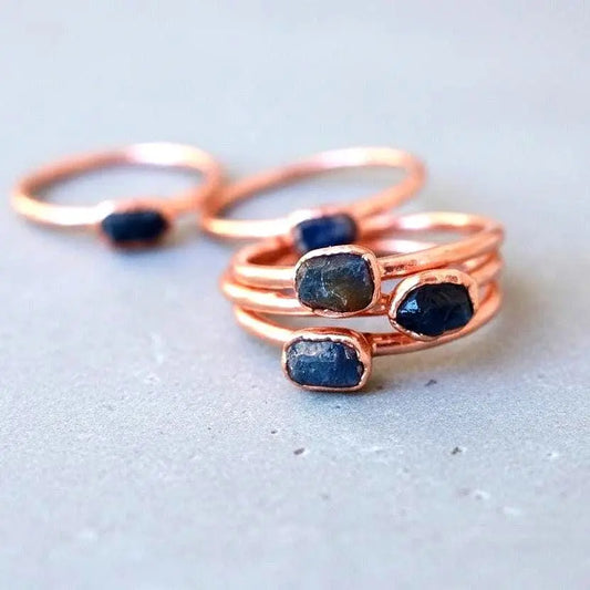 Raw Sapphire Ring: Electroformed Copper Band, September Birthstone - BlackbirdSageStudio