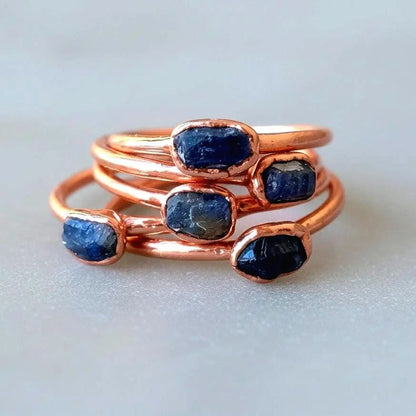 Raw Sapphire Ring: Electroformed Copper Band, September Birthstone - BlackbirdSageStudio