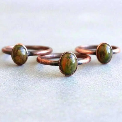 Unakite Copper Ring: Electroformed Bohemian Jewelry, Crystal Jewelry Gift, Holiday Present For Her - BlackbirdSageStudio