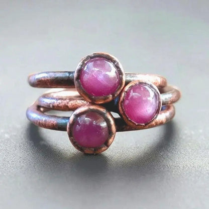Pink Sapphire Copper Stacking Ring: Electroformed Boho Jewelry - BlackbirdSageStudio