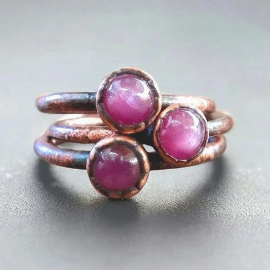 Pink Sapphire Copper Stacking Ring: Electroformed Boho Jewelry - BlackbirdSageStudio