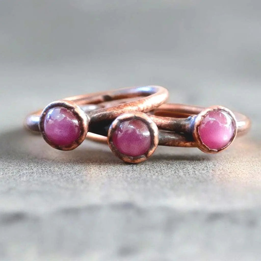 Pink Sapphire Copper Stacking Ring: Electroformed Boho Jewelry - BlackbirdSageStudio