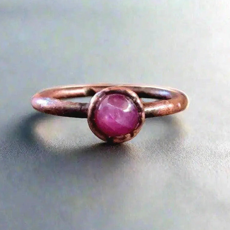 Pink Sapphire Copper Stacking Ring: Electroformed Boho Jewelry - BlackbirdSageStudio