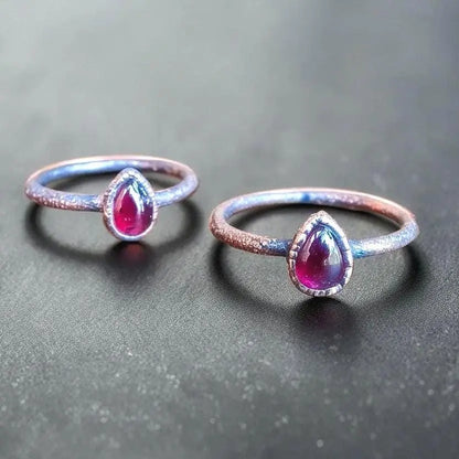Electroformed Copper Garnet Ring: Pear-Shaped Boho Birthstone, Crystal Jewelry Gift, Holiday Present For Her - BlackbirdSageStudio