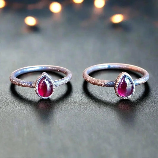 Electroformed Copper Garnet Ring: Pear-Shaped Boho Birthstone, Crystal Jewelry Gift, Holiday Present For Her - BlackbirdSageStudio