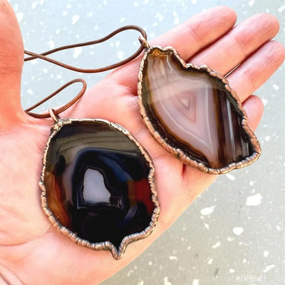 Electroformed Copper Blue Agate Slice Necklace: Handmade Boho Pendant - BlackbirdSageStudio