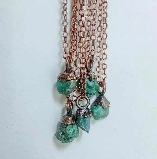 Raw Emerald Birthstone Pendant: Antique Copper Boho Necklace - BlackbirdSageStudio
