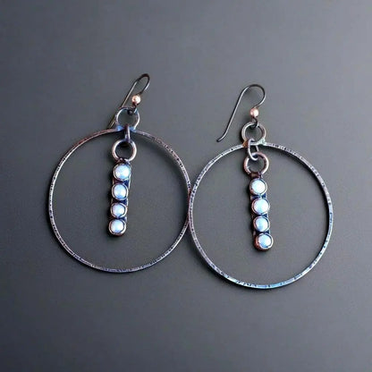 Electroformed Copper Pearl Hoop Earrings: Hand Hammered Bronze, Bohemian Jewelry - BlackbirdSageStudio