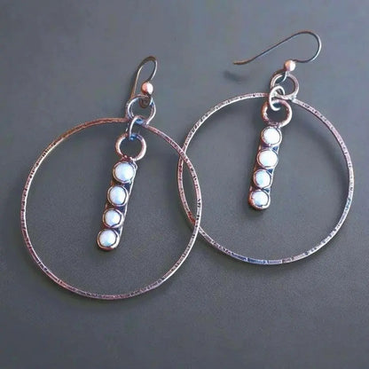 Electroformed Copper Pearl Hoop Earrings: Hand Hammered Bronze, Bohemian Jewelry - BlackbirdSageStudio