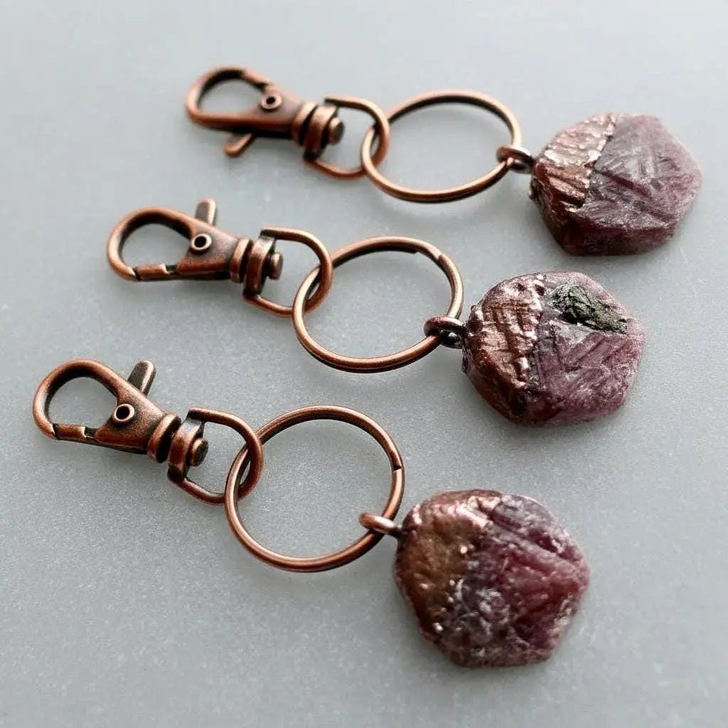 Handmade Raw Ruby Crystal Keychain with Copper Clasp Charm - Blackbird & Sage Jewelry