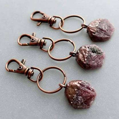 Handmade Raw Ruby Crystal Keychain with Copper Clasp Charm - Blackbird & Sage Jewelry