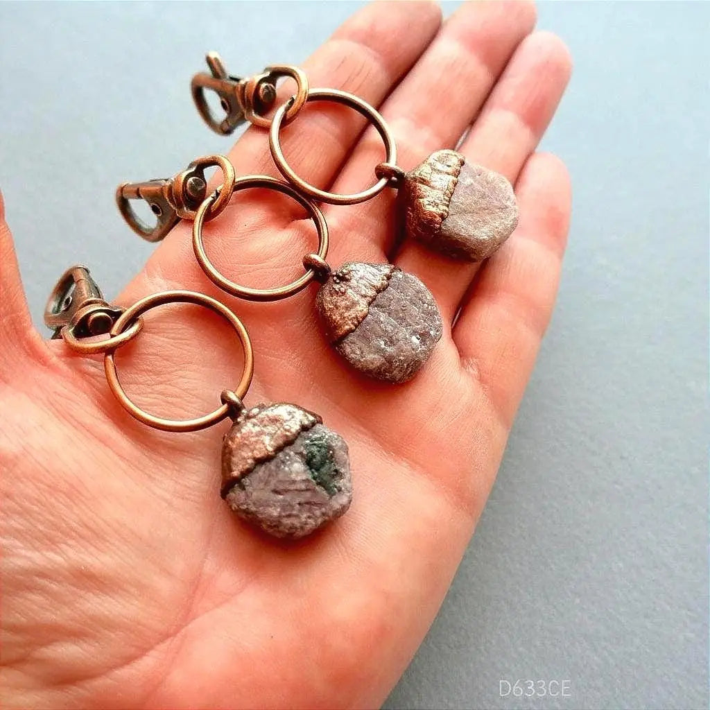 Handmade Raw Ruby Crystal Keychain with Copper Clasp Charm - Blackbird & Sage Jewelry