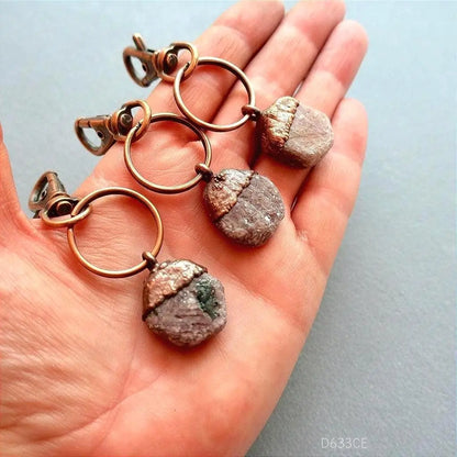 Handmade Raw Ruby Crystal Keychain with Copper Clasp Charm - Blackbird & Sage Jewelry