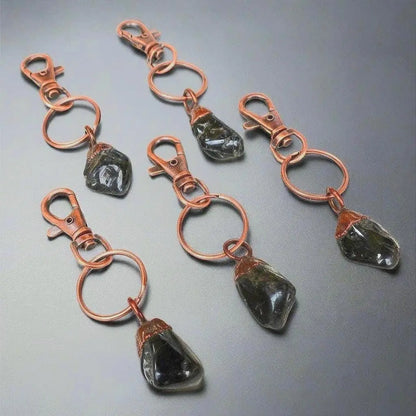 Black Tourmaline Electroformed Copper Keychain for Protection - Blackbird & Sage Jewelry