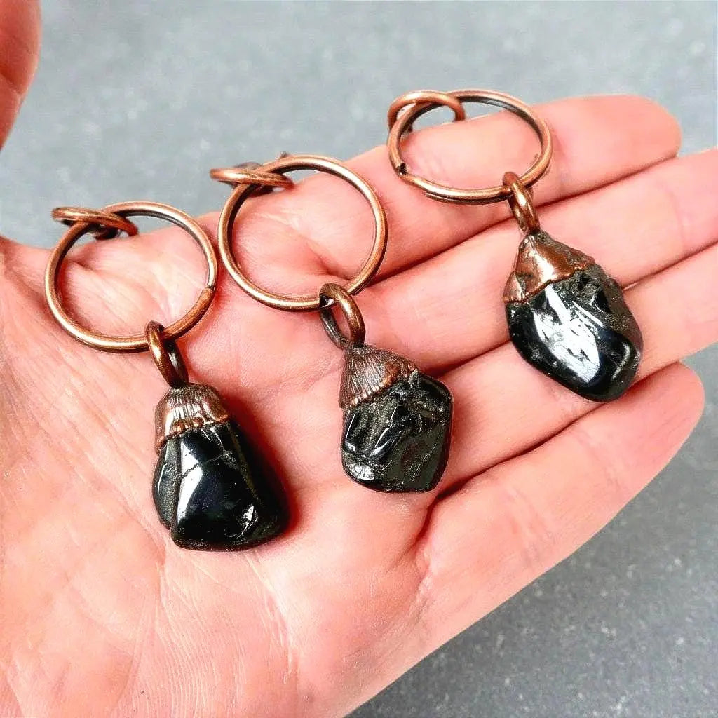 Black Tourmaline Electroformed Copper Keychain for Protection - Blackbird & Sage Jewelry