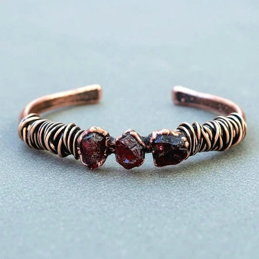 Raw Garnet Copper Cuff Bracelet: Electroformed Bronze Bangle - BlackbirdSageStudio