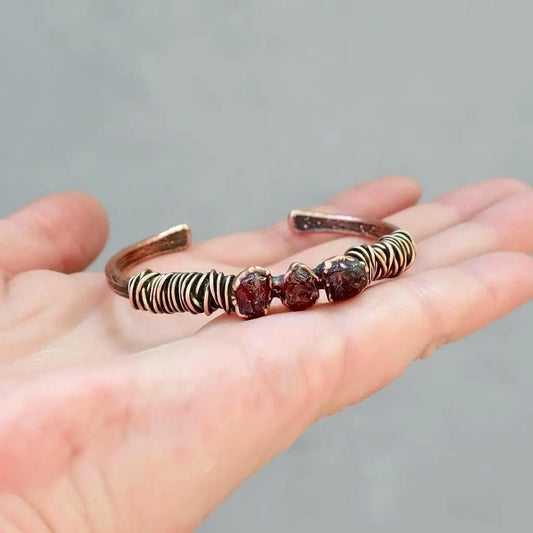 Raw Garnet Copper Cuff Bracelet: Electroformed Bronze Bangle - BlackbirdSageStudio