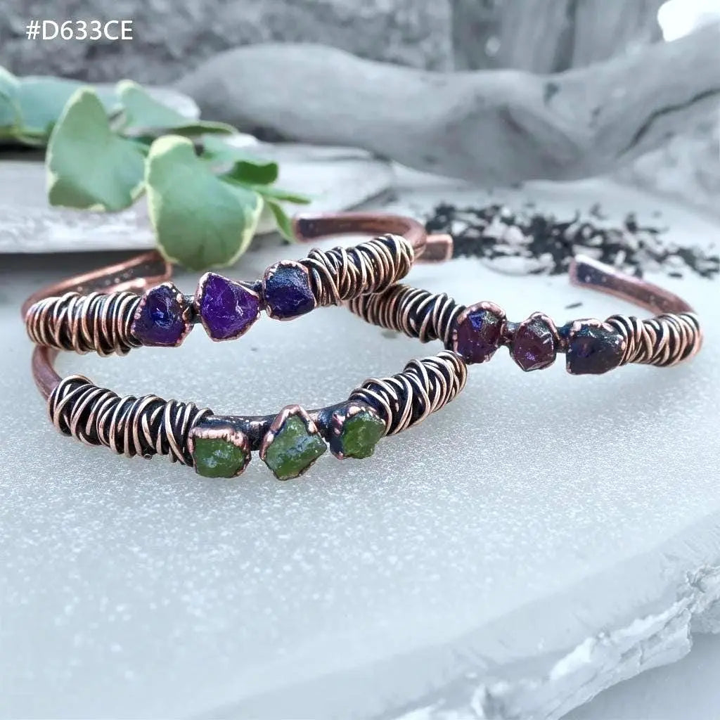 Raw Garnet Copper Cuff Bracelet: Electroformed Bronze Bangle - BlackbirdSageStudio