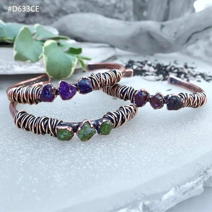 Raw Garnet Copper Cuff Bracelet: Electroformed Bronze Bangle - BlackbirdSageStudio