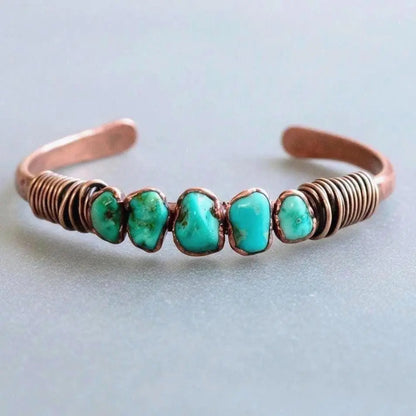 Raw Turquoise Copper Cuff Bracelet: Sonoran Stone, Electroformed Bohemian Bangle - BlackbirdSageStudio
