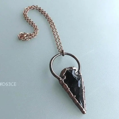 Electroformed Copper Obsidian Arrowhead Pendant Necklace - BlackbirdSageStudio