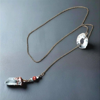 Raw Quartz Lariat Necklace: Copper Electroformed Crystal, Boho Gemstone Jewelry - BlackbirdSageStudio