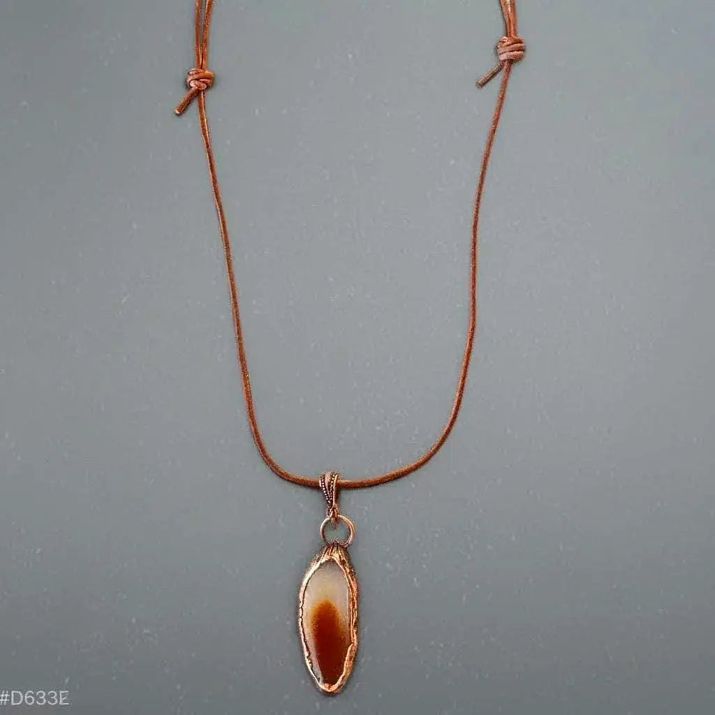 Electroformed Copper Agate Slice Pendant Necklace: Boho Leather Jewelry - BlackbirdSageStudio