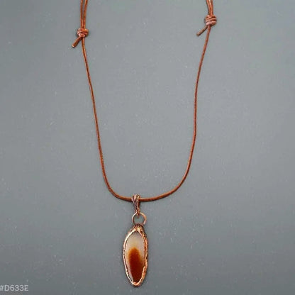 Electroformed Copper Agate Slice Pendant Necklace: Boho Leather Jewelry - BlackbirdSageStudio