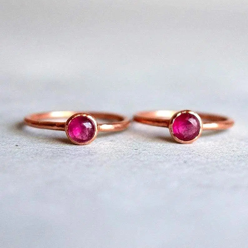 Ruby Stacking Ring, Copper Jewelry, July Birthstone, Electroformed Crystals, Bohemian, Boho, Gypsy Style - BlackbirdSageStudio